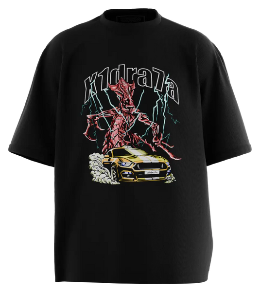 89stars | Мъжка Oversized тениска ’x1dra7a’ – Символ на мощта над хаоса! - Черно / S / Лице - Мъжки oversized