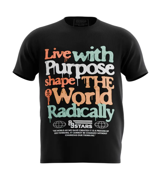 89stars | Мъжка Regular Тениска ’Live with Purpose’ – Промени света с увереност! - Черно / S / Лице - Мъжки regular