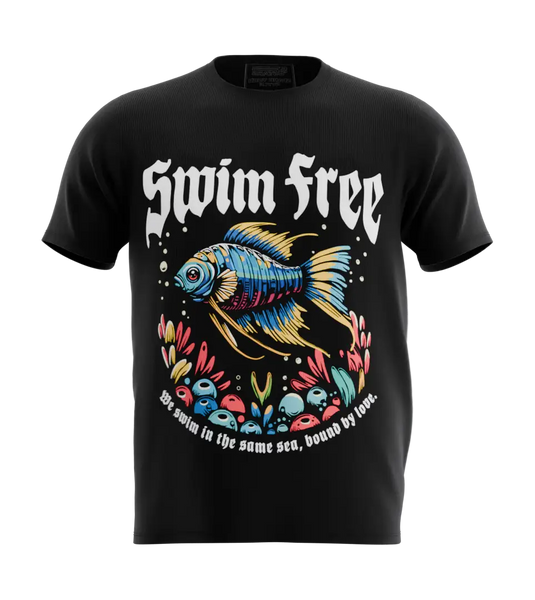 89stars | Мъжка Regular тениска ’Swim Free’ – Живот без граници! - Черно / S / Лице - Мъжки regular