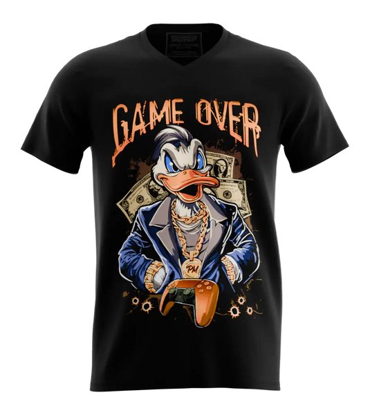 89stars | Мъжка V-neck тениска „Game Over“ - За доминиращите играчи – в игрите и живота! - Черно / S / Лице - Мъжки v-neck
