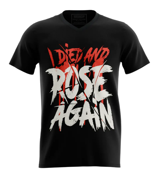 89stars | Мъжка V-neck тениска ’I Died and Rose Again’ – Възкреси своя дух! - Черно / S / Лице - Мъжки v-neck