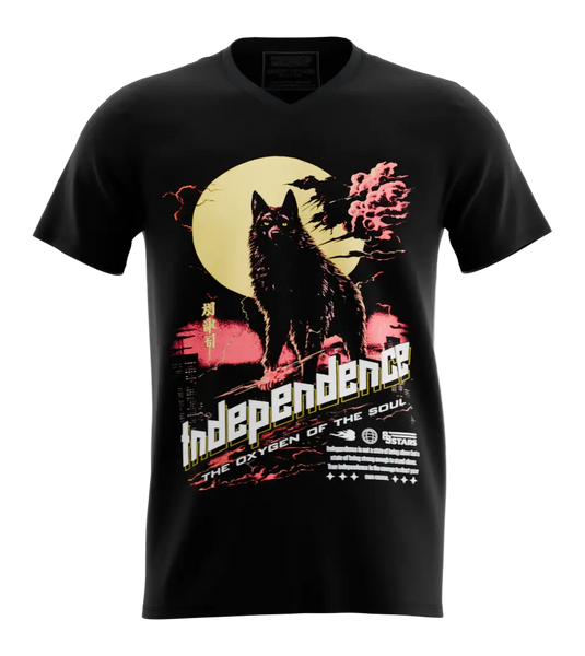 89stars | Мъжка V-neck тениска ’Independence’ – Свободата която вдъхновява! - Черно / S / Лице - Мъжки v-neck