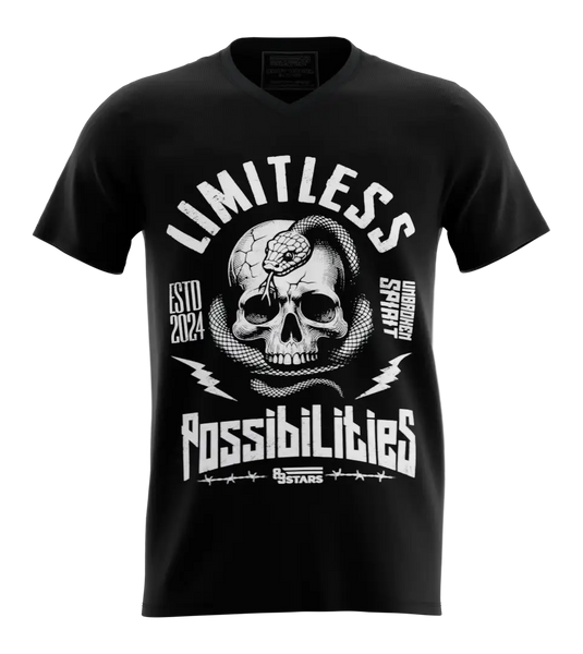 89stars | Мъжка V-neck тениска ’Limitless’ – Прескочи границите на възможното - Черно / S / Лице - Мъжки v-neck