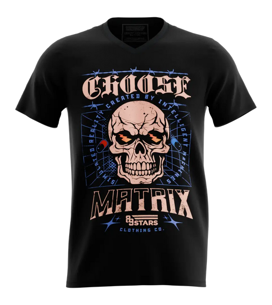89stars | Мъжка V-neck тениска ’Matrix’ – Вземи правилното решение за своят имидж! - Черно / S / Лице - Мъжки v-neck