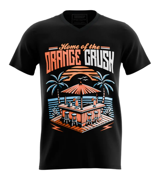 89stars | Мъжка V-neck тениска ’Orange Crush’ – Оазисът на лятното освежаване! - Черно / S / Лице - Мъжки v-neck