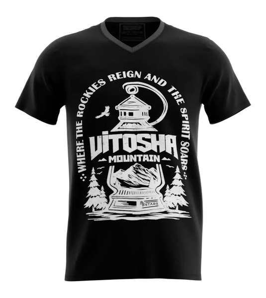 89stars | Мъжка V-neck Тениска ’Vitosha’ – Стил и свобода с планински дух! - Черно / S / Лице - Мъжки v-neck