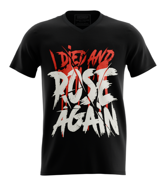 89stars | Мъжка V-neck тениска ’I Died and Rose Again’ – Възкреси своя дух! - Черно / S / Лице - Мъжки v-neck