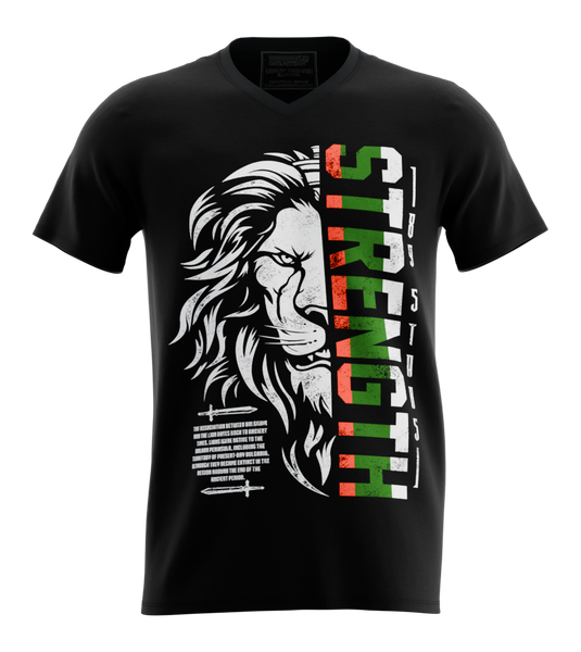 89stars | Мъжка V-neck тениска ’Strength’ – Лъвска сила във всяка нишка! - Черно / S / Лице - Мъжки v-neck
