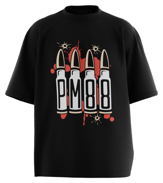 89stars | Мъжка Oversized тениска ’PM 88’’ – Символ на непоколебимост и стремеж към успех! - Черно / S / Лице - Мъжки oversized