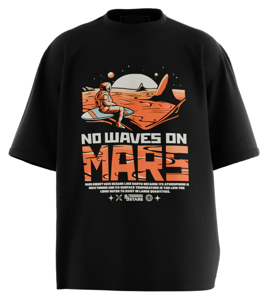 89stars | Мъжка Oversized тениска ’No Waves on Mars’ – За приключения извън рамката на земята!! - Черно / S / Лице - Мъжки oversized