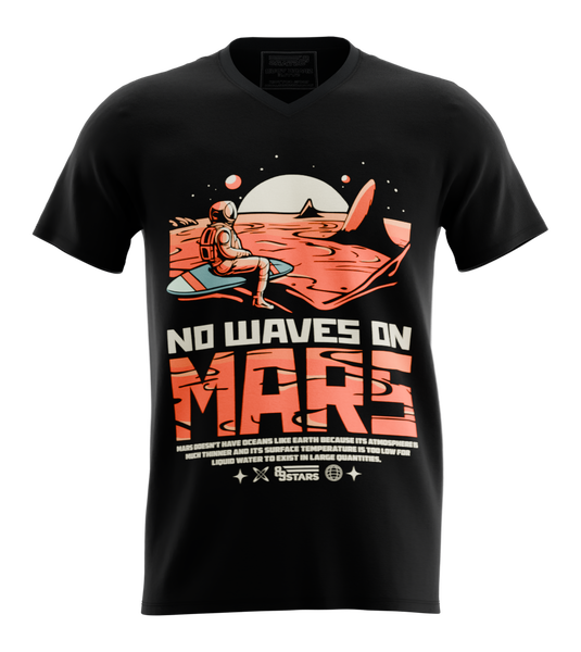 89stars | Мъжка V-neck тениска ’No Waves on Mars’ – Космическо спокойствие и стил! - Черно / S / Лице - Мъжки v-neck