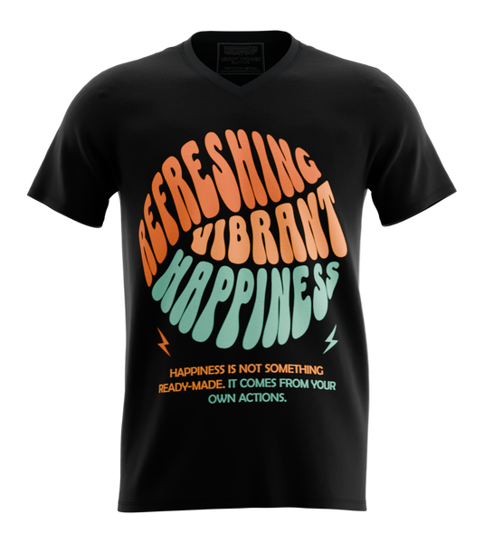 89stars | Мъжка V-neck тениска ’Happiness’ – Открий истинското щастие - Черно / S / Лице - Мъжки v-neck