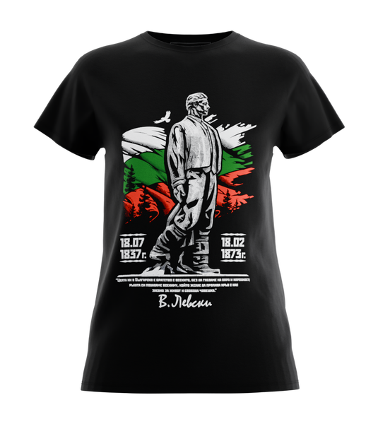 89stars | Дамска Regular тениска ’Левски’ – Символ на свобода и национален дух! - Черно / XS / Лице - Дамски regular