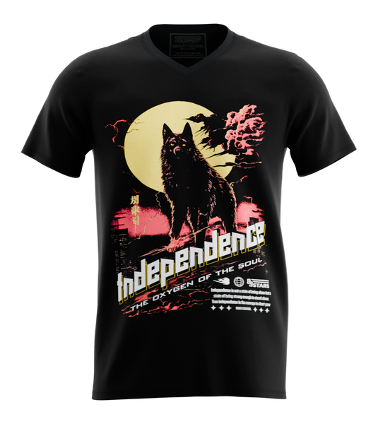 89stars | Мъжка V-neck тениска ’Independence’ – Свободата която вдъхновява! - Черно / S / Лице - Мъжки v-neck