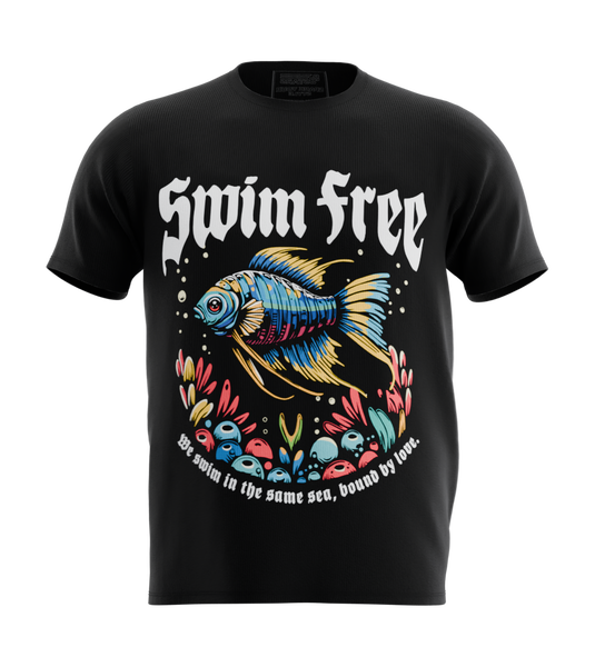 89stars | Мъжка Regular тениска ’Swim Free’ – Живот без граници! - Черно / S / Лице - Мъжки regular