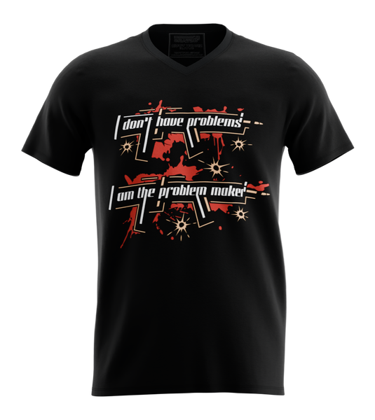 89stars | Мъжка V-neck тениска ’Don’t Have Problems’ – Бъди лидер в собствения си живот! - Черно / S / Лице - Мъжки v-neck