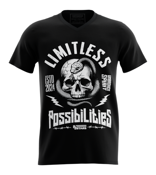 89stars | Мъжка V-neck тениска ’Limitless’ – Прескочи границите на възможното - Черно / S / Лице - Мъжки v-neck
