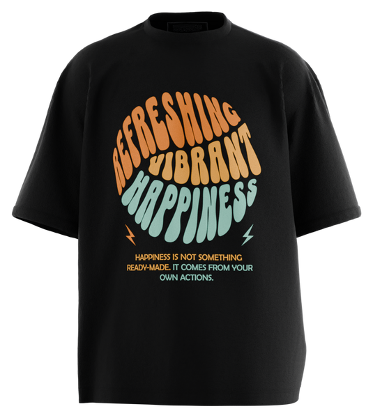 89stars | Мъжка Oversized тениска ’Happiness’ – Зареди света с добри вибрации! - Черно / S / Лице - Мъжки oversized
