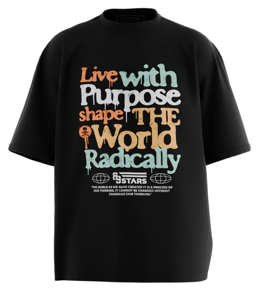 89stars | Мъжка Oversized тениска ’Live with Purpose’ – Промени света със замах - Черно / S / Лице - Мъжки oversized