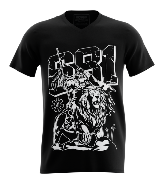 89stars | Мъжка V-neck тениска ’681’’ – Историята оживява върху плата! - Черно / S / Лице - Мъжки v-neck