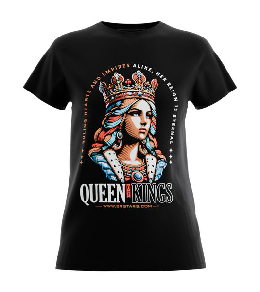 89stars | Дамска Regular тениска ’Queen of Kings’ – Изрази своята кралска същност с огнен стил! - Черно / XS / Лице - Дамски regular