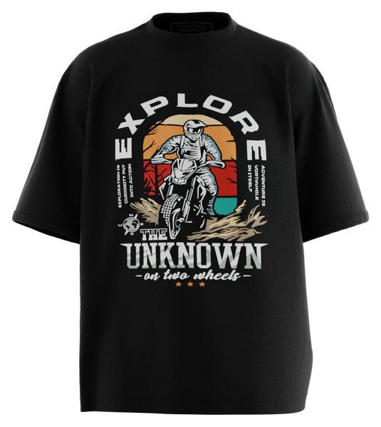 89stars | Мъжка Oversized тениска ’Explore’ – Приключения на Две Колела! - Черно / S / Лице - Мъжки oversized