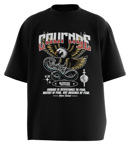 89stars | Мъжка Oversized тениска ’Courage’ – Символ на истинската смелост! - Черно / S / Лице - Мъжки oversized