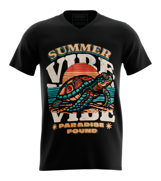 89stars | Мъжка V-neck тениска ’Summer Vibe’ – Намери своя рай! - Черно / S / Лице - Мъжки v-neck