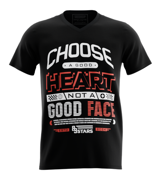 89stars | Мъжка V-neck тениска ’Choose a Good Heart’ – Изборът е в сърцето ти! - Черно / S / Лице - Мъжки v-neck