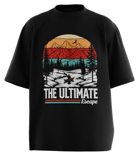 89stars | Мъжка Oversized тениска ’The Ultimate Escape’ – Перфектното Бягство в Природата! - Черно / S / Лице - Мъжки oversized