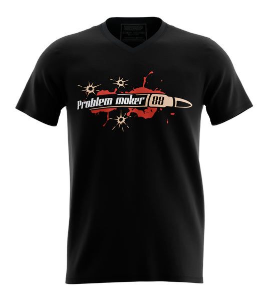 89stars | Мъжка V-neck тениска ’Problem Maker 88’’ – Избери динамиката на живота! - Черно / S / Лице - Мъжки v-neck