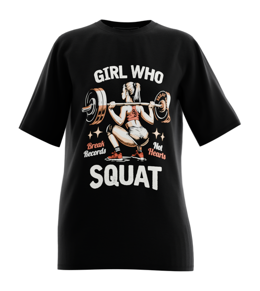 89stars | Дамска Oversized тениска ’Girl who squat’ – За силните жени с несломим дух - Черно / XS / Лице - Дамски oversized