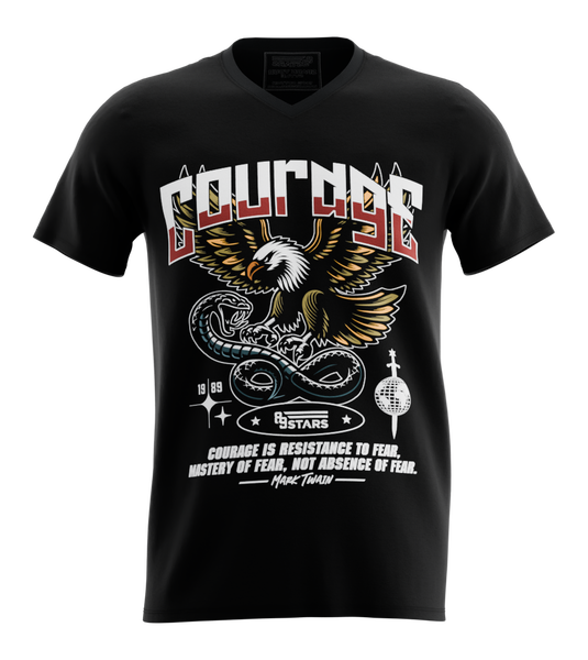 89stars | Мъжка V-neck тениска ’Courage’ – Разпери крилете на куража! - Черно / S / Лице - Мъжки v-neck