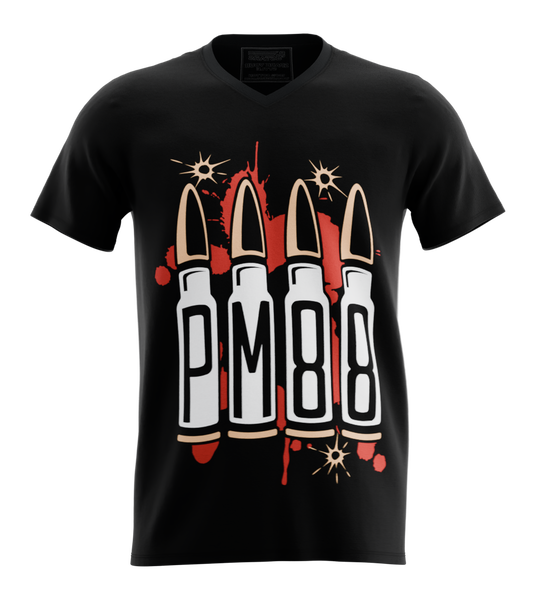 89stars | Мъжка V-neck тениска ’PM 88’’ – Направи своята смела заявка за стил и характер! - Черно / S / Лице - Мъжки v-neck