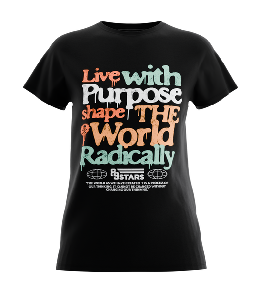 89stars | Дамска Regular тениска ’Live with Purpose’ – Покорявай целите си с елегатност! - Черно / XS / Лице - Дамски regular
