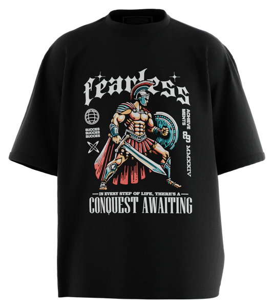 89stars | Мъжка Oversized тениска ’Fearless’ – Смело сърце! - Черно / S / Лице - Мъжки oversized