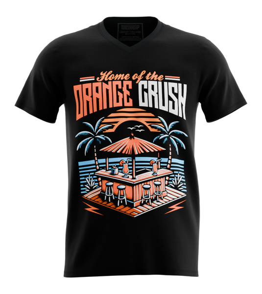 89stars | Мъжка V-neck тениска ’Orange Crush’ – Оазисът на лятното освежаване! - Черно / S / Лице - Мъжки v-neck