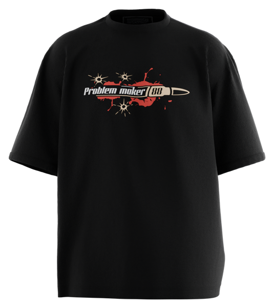 89stars | Мъжка Oversized тениска ’Problem Maker 88’’ – Символ на решителност и сила! - Черно / S / Лице - Мъжки oversized