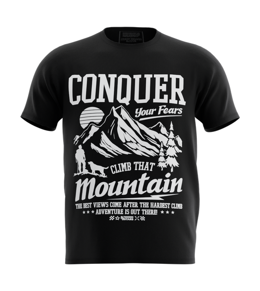 89stars | Мъжка Regular тениска ’Conquer’ – Превземи върховете и преодолей страховете си! - Черно / S / Лице - Мъжки regular