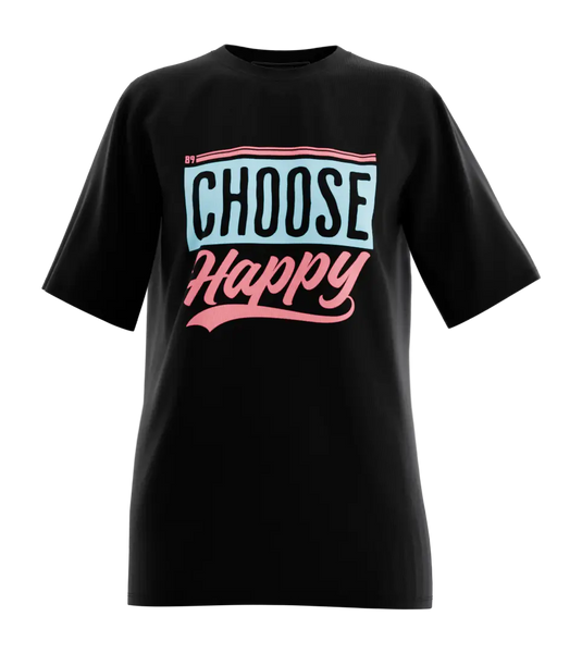 89stars | Дамска Oversized тениска ’Choose Happy’ – Силата на позитивизма! - Черно / XS / Лице - Дамски oversized