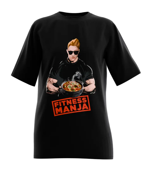 89stars | Дамска Oversized тениска ’fitnesmanja’ – Баланс между сила и самоирония Черно / XS / Лице Дамски oversized