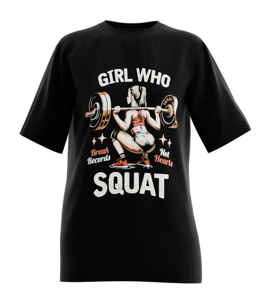 89stars | Дамска Oversized тениска ’Girl who squat’ – За силните жени с несломим дух - Черно / XS / Лице - Дамски oversized