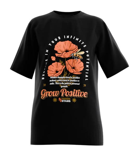89stars | Дамска Oversized тениска ’Grow Positive’ – Красота вдъхновение и позитивизъм! - Черно / XS / Лице - Дамски oversized