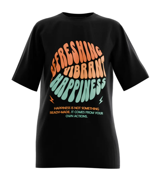 89stars | Дамска Oversized тениска ’Happiness’ – Разпространи Позитивните Вибрации - Черно / XS / Лице - Дамски oversized