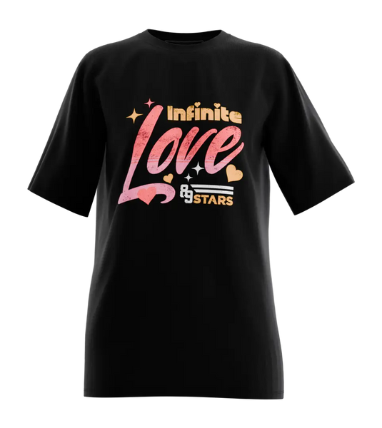 89stars | Дамска Oversized тениска ’Infinite Love’ – Изрази обич и светлина! - Черно / XS / Лице - Дамски oversized