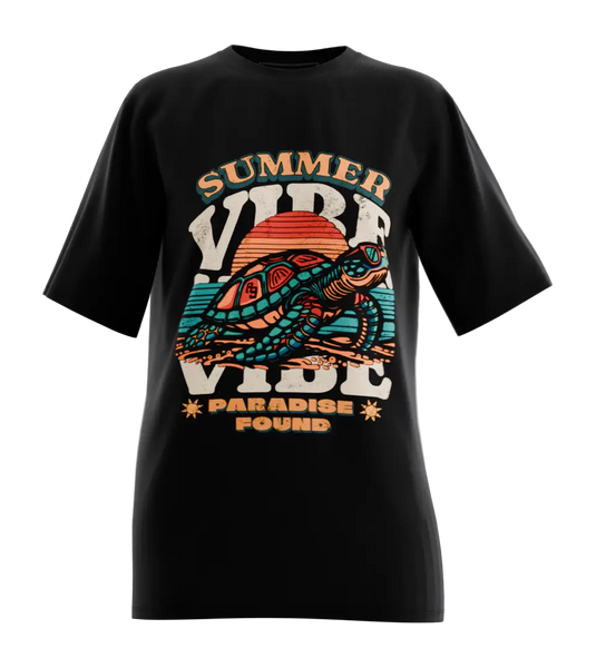 89stars | Дамска Oversized тениска ’Summer Vibe’ – Лятно настроение и приключенски дух! - Черно / XS / Лице - Дамски oversized