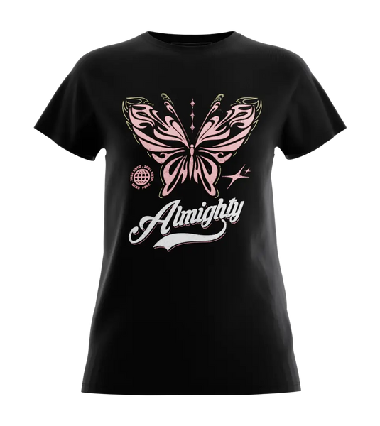 89stars | Дамска Regular тениска ’Almighty’ – Универсален символ на промяната и красотата! - Черно / XS / Лице - Дамски regular