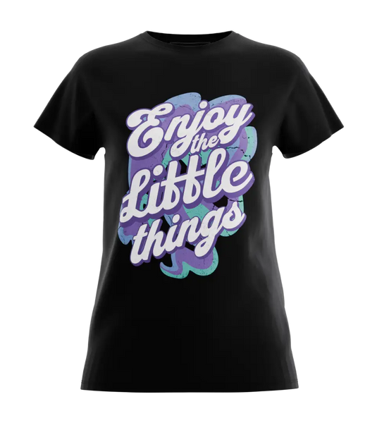 89stars | Дамска Regular тениска ’Enjoy’ – Малките радости могат да направят деня специален! - Черно / XS / Лице - Дамски regular