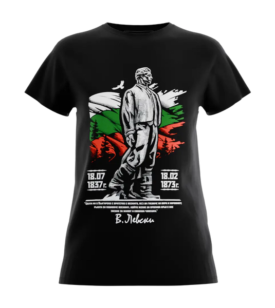 89stars | Дамска Regular тениска ’Левски’ – Символ на свобода и национален дух! - Черно / XS / Лице - Дамски regular