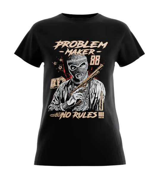 89stars | Дамска Regular Тениска ’No Rules’ – Изрази своя бунтарски дух със стил! - Черно / XS / Лице - Дамски regular